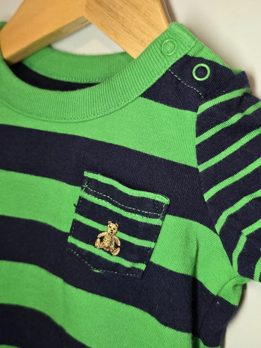 GAP Green & Navy Striped Baby One-Piece Long Sleeve Bodysuit 0-3M